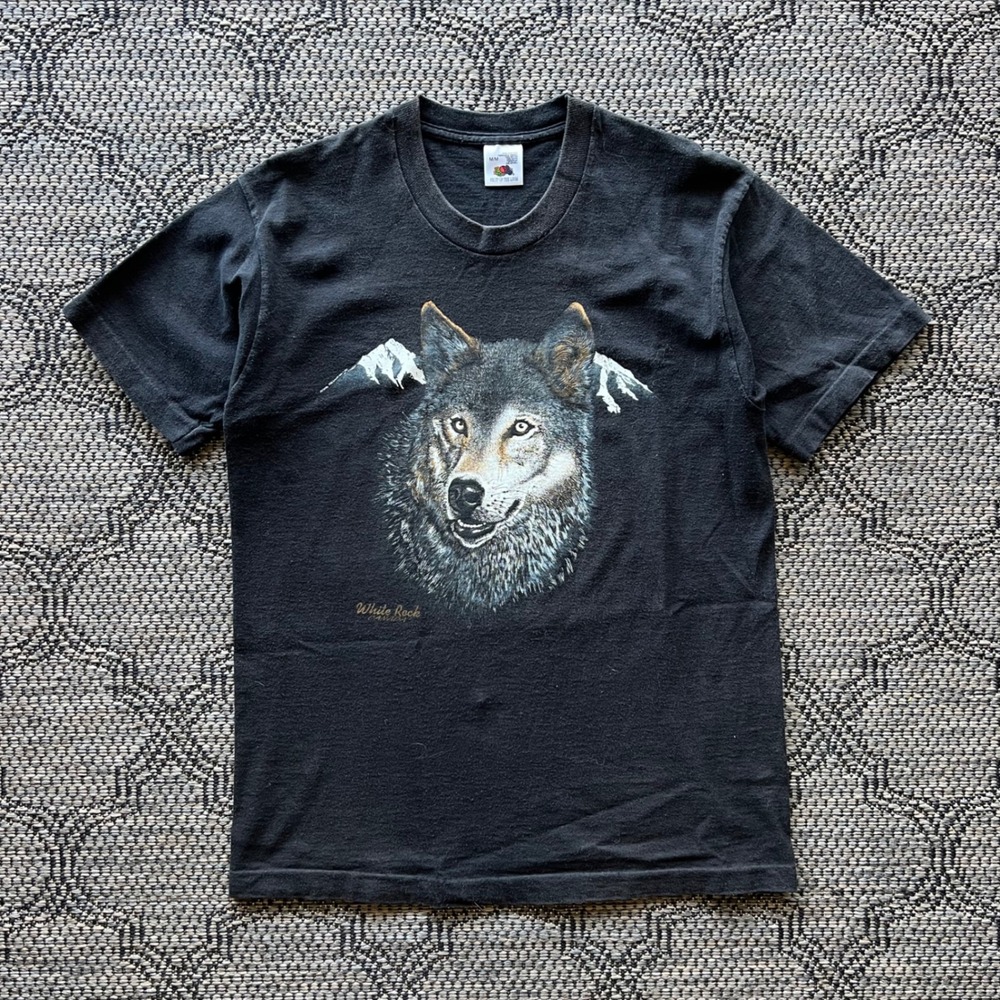 Vintage Wolf T-Shirt Mens Medium Black White Rock Canada‎ Nature Animal Outdoors